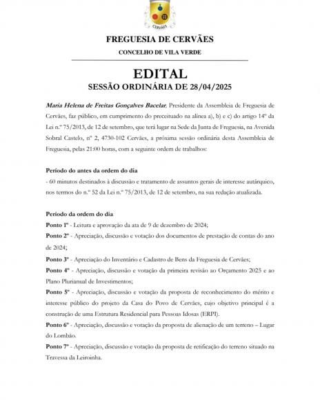 Edital Sess&atilde;o Ordin&aacute;ria de 28 04 2025