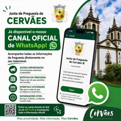 Junta de Freguesia de Cerv&atilde;es lan&ccedil;a Canal Oficial de WhatsApp
