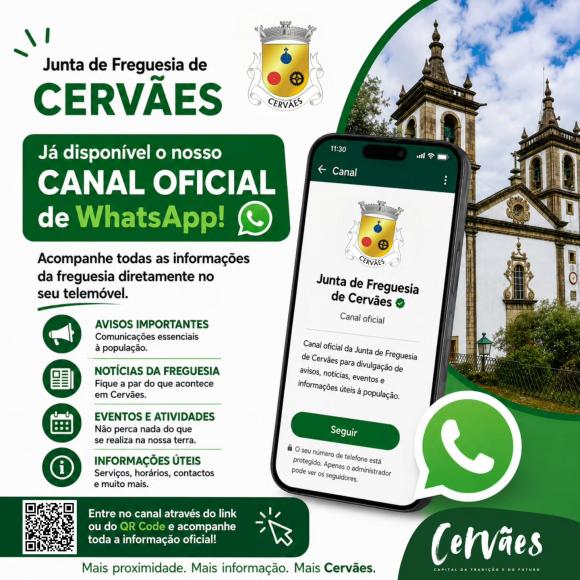 Junta de Freguesia de Cerv&atilde;es lan&ccedil;a Canal Oficial de WhatsApp